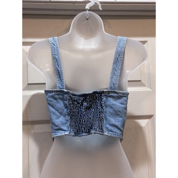 Patchwork Denim Cropped patchwork Sleeveless Halter Top Size Women’s Medium - Picture 4 of 11